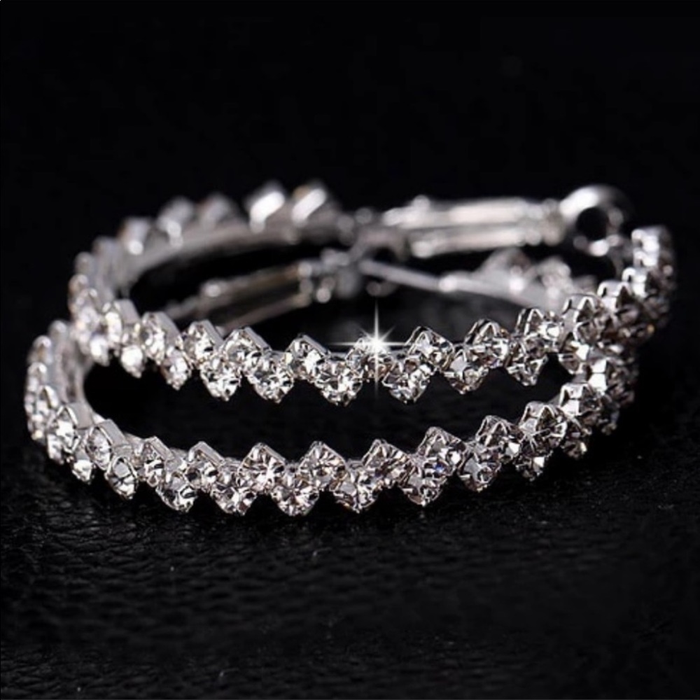 NEW DIAMOND STERLING SILVER HOOP EARRINGS, NICE EARRINGS, CUTE EARRINGS - Picture 3 of 5